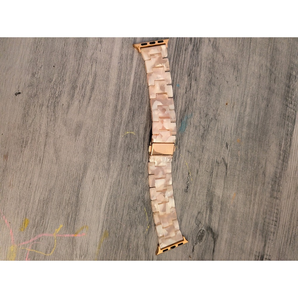 Rose Gold Marbled Resin Link Apple Watch Band Pink Cream 38/40/41mm Accessory